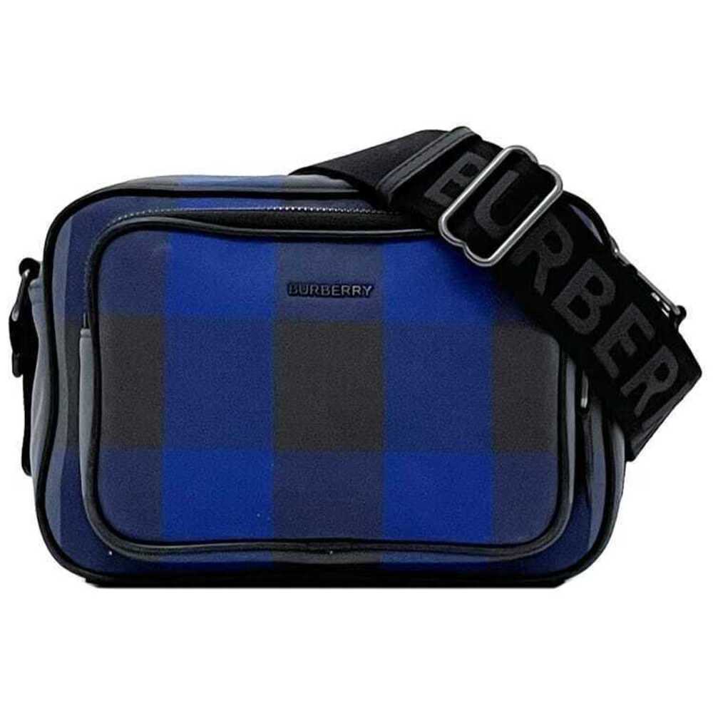 Burberry Shoulder Bag Black Blue Crossbody Canvas Leather Check Zipper